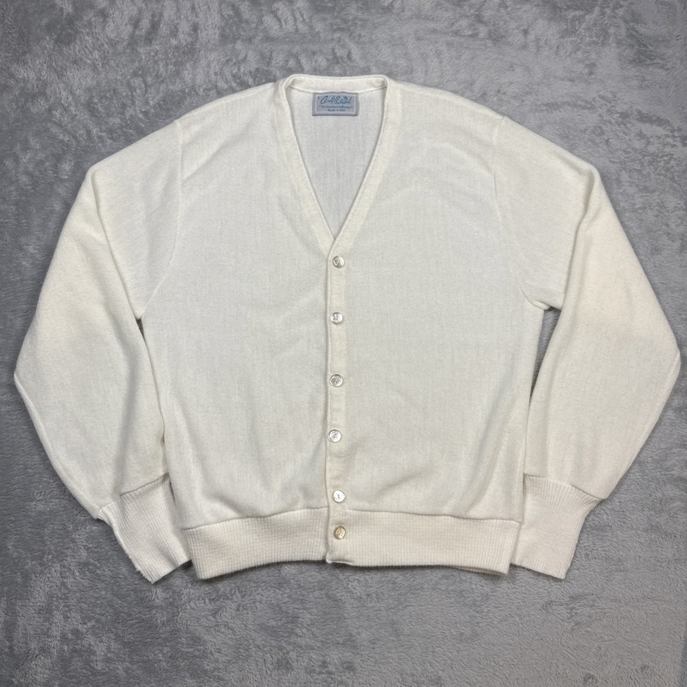 Vintage Arnold Palmer Signature Collection Cardigan Sweater Mens Large Ivory USA